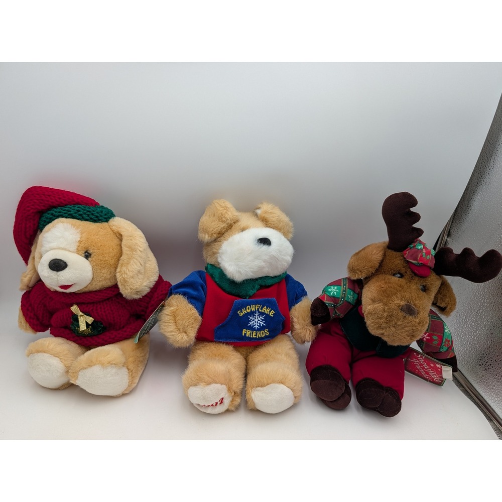 Dan Dee Snowflake Friends Plush Lot Christmas Dog Bear Reindeer Vintage